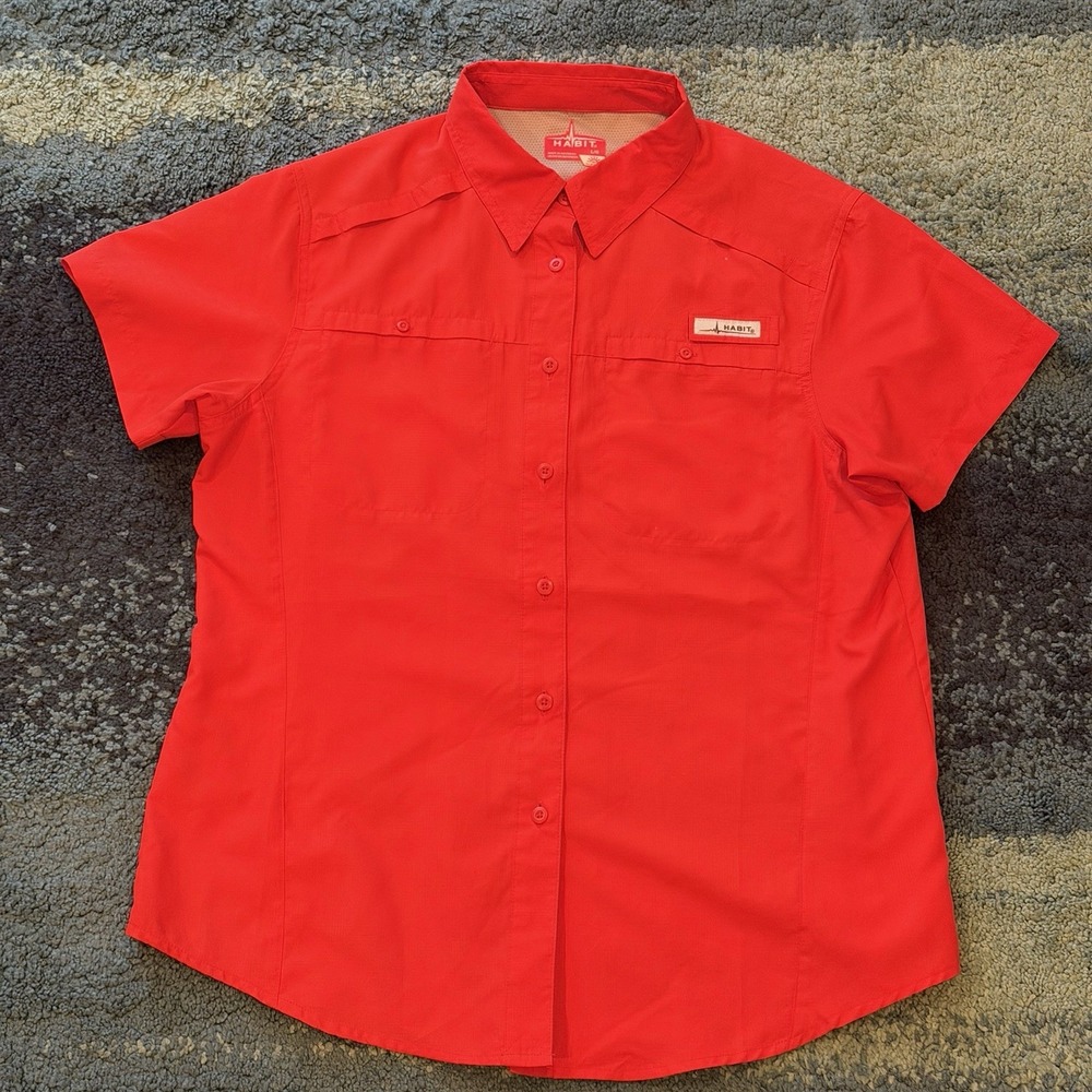Habit Fishing Outdoor Vented Button Up Short Sleeve Shirt Red Men's Large UV 40